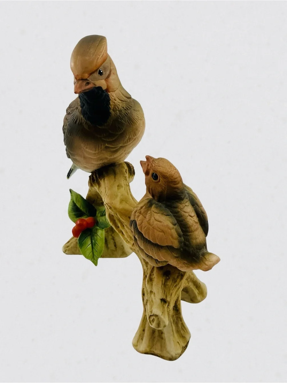 Vintage Lefton Cardinal Mother Baby Bird Branch Porcelain Figurine KW07456